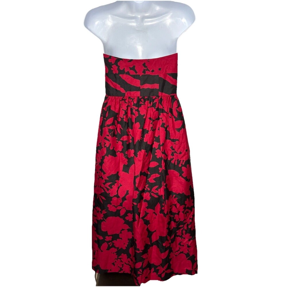 Tibi Floral Silk Strapless Dress Size 2 Inside Elastic Strap Lined Red Black - Picture 2 of 9